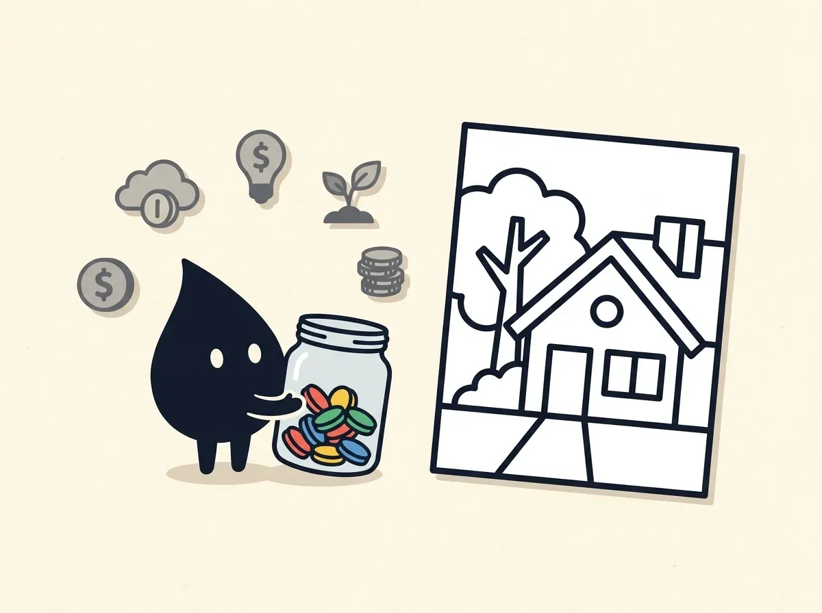 Ink-saving tips illustrated with an ink drop and coloring page