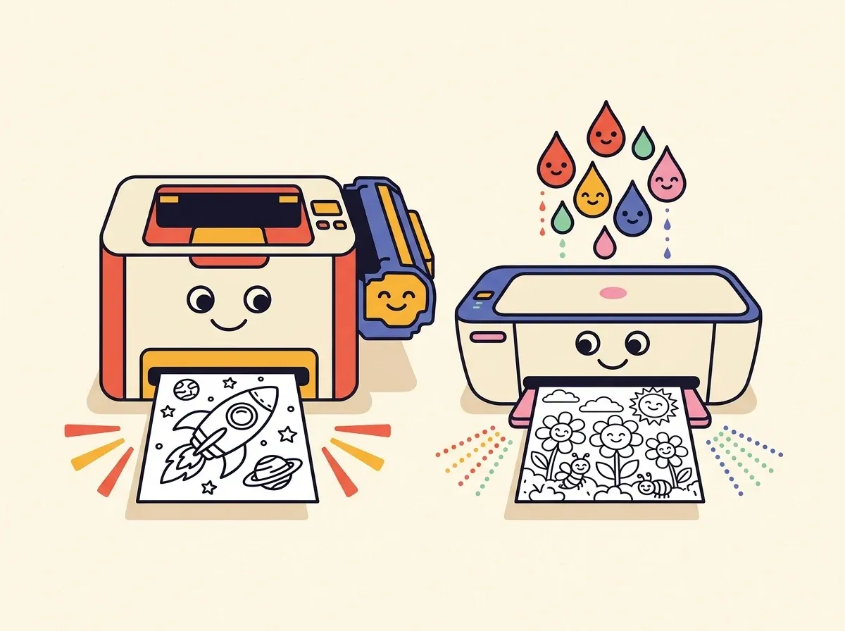 Laser and inkjet printers printing coloring pages