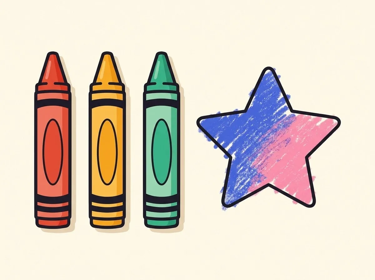 Chunky crayons next to a large simple shape to color