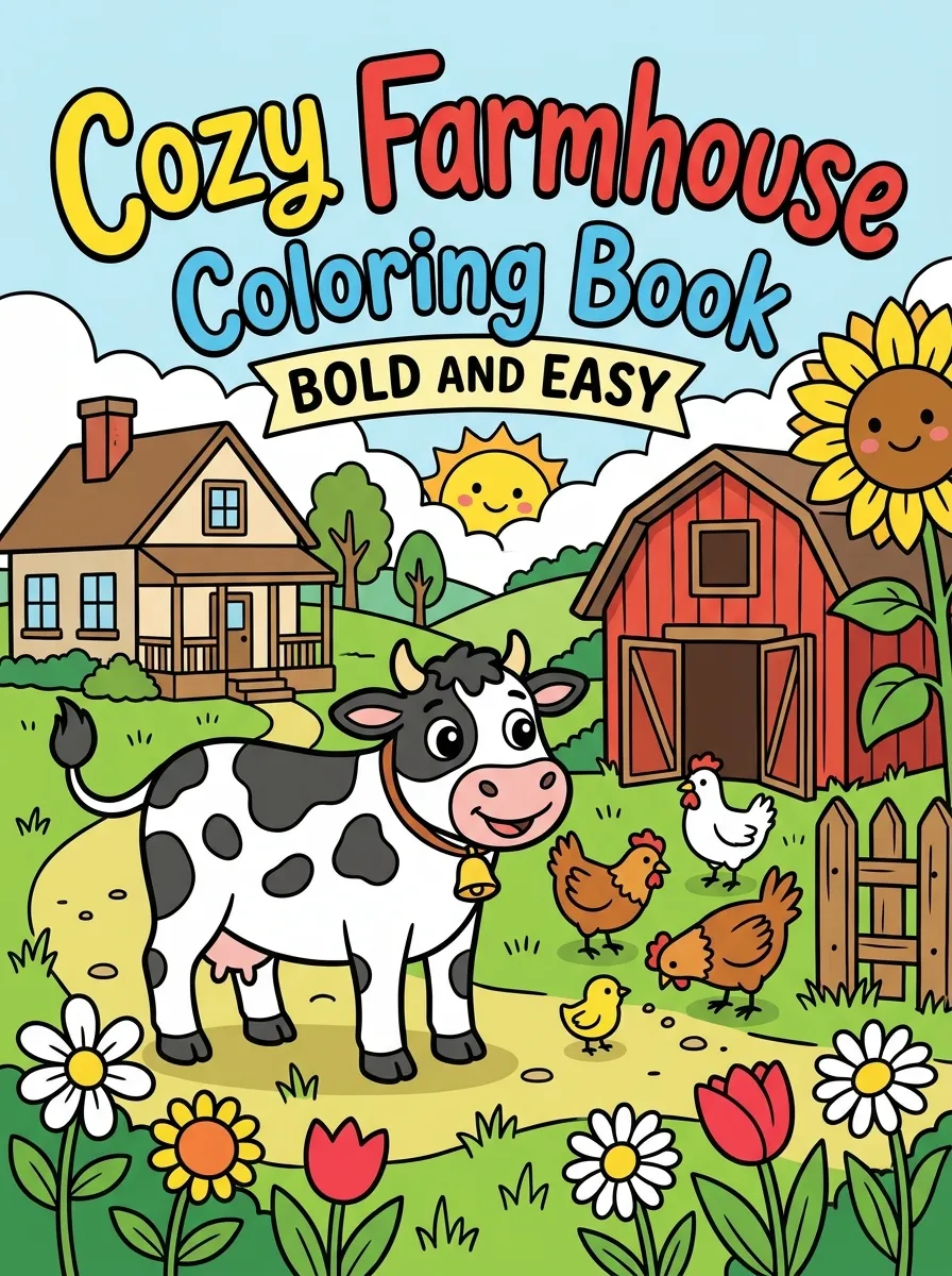 Cozy Farmhouse Coloring Book: Bold And Easy
